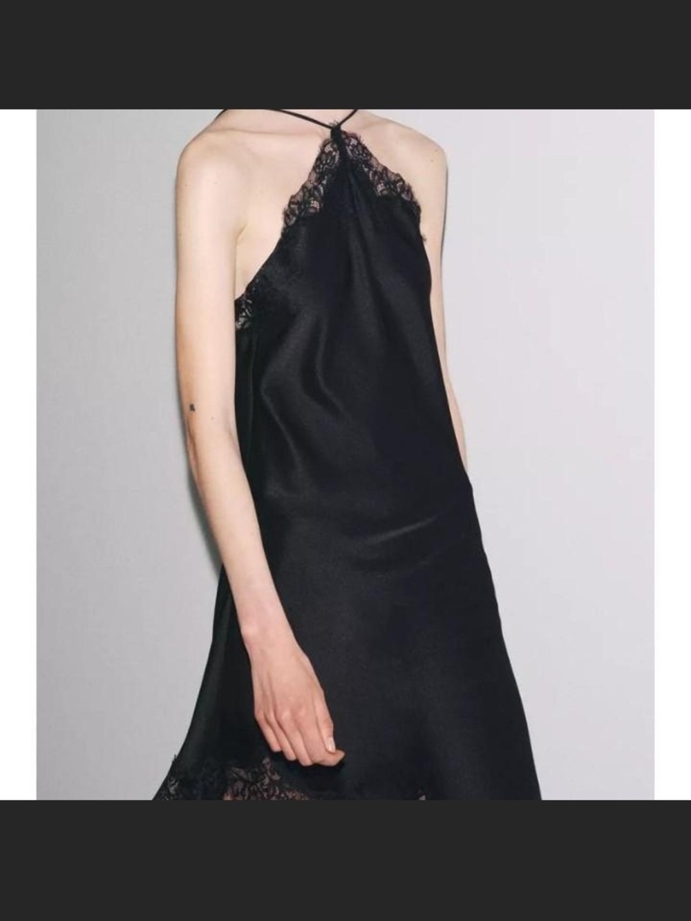 Zara Black Asymmetrical Lace-Trim Slip Dress - Picture 4 of 7